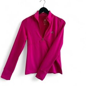 Adidas Women's Pink 1/4 Zip Mock Neck Athletic Pullover Top Long Sleeve Size S